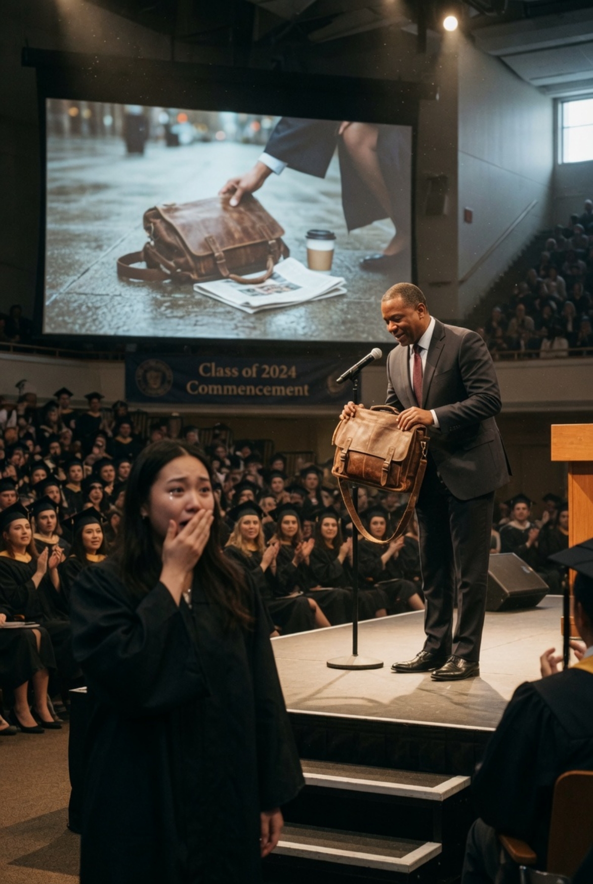 She Saved a Stranger’s Bag on the Street. Hours Later, He Walked on Stage and Changed Her Life in Front of the Whole University.