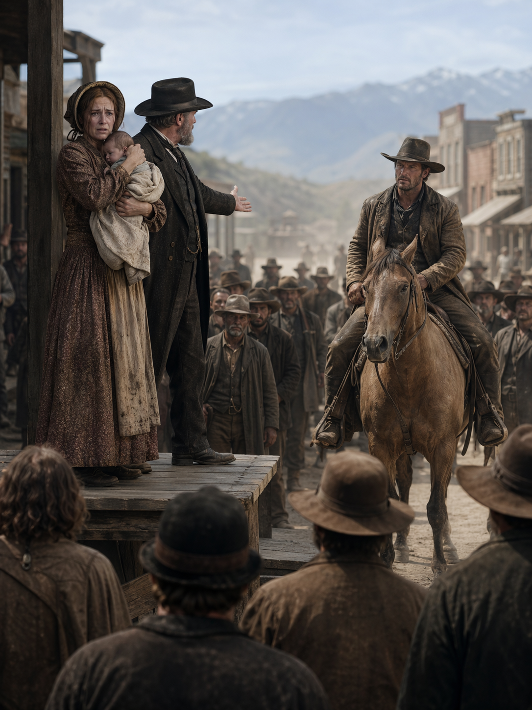 They Were Auctioning Off a Widow and Her Baby, The Cowboy Rode Up Late and Said “I’ll Take Them”