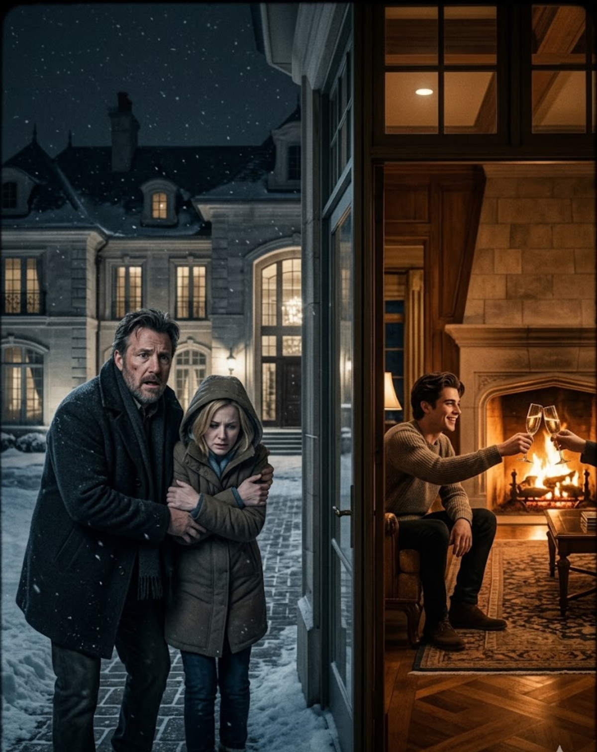HE FOUND HIS WIFE FREEZING OUTSIDE THEIR $45 MILLION MANSION, WHILE THEIR SON TOASTED CHAMPAGNE BY THE FIREPLACE