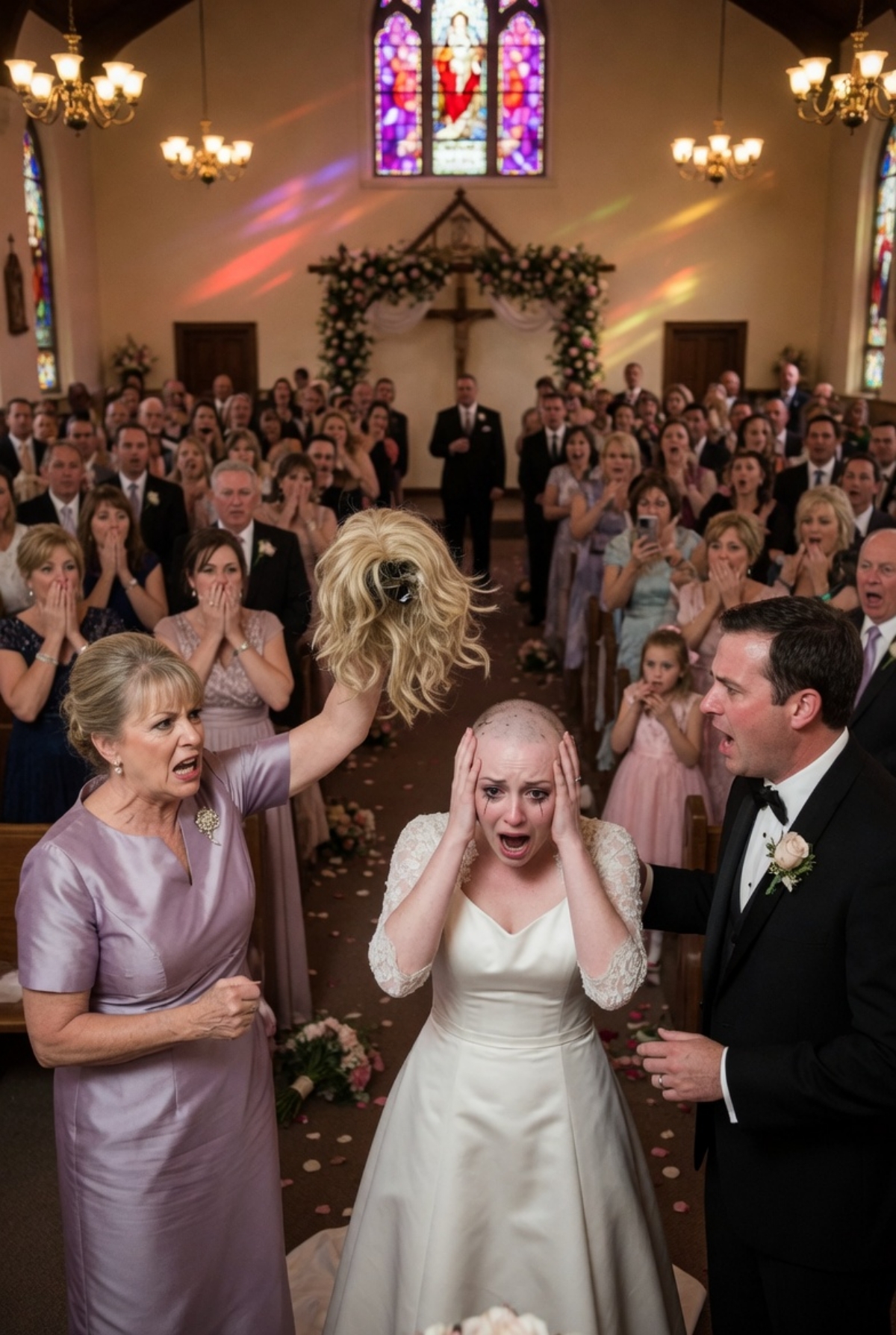 MY MOTHER-IN-LAW RIPPED OFF MY BRIDE’S WIG AT THE ALTAR… THEN I SHOWED 200 GUESTS THE SECRET SHE HAD BEEN HIDING FOR YEARS