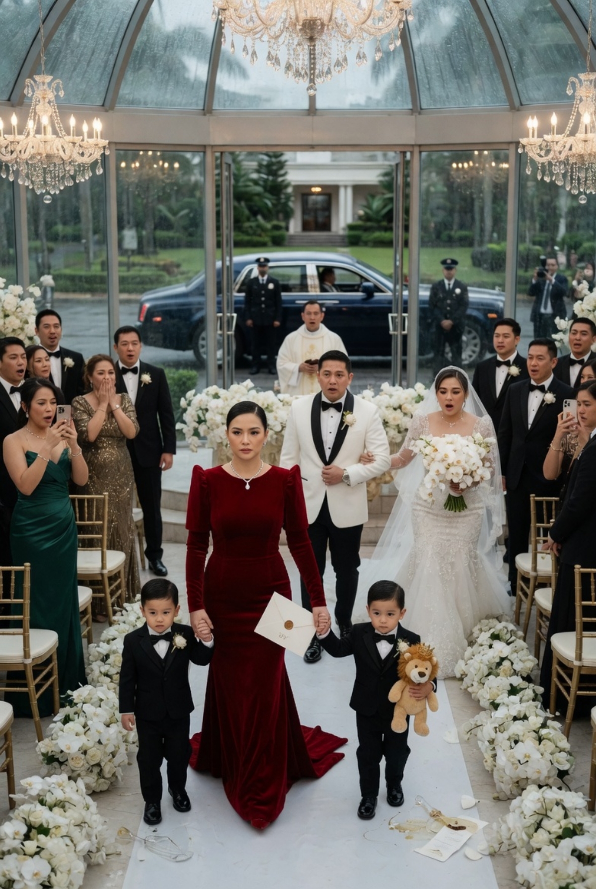 HE INVITED HIS “BEGGAR” EX-WIFE TO HIS LUXURY WEDDING—THEN SHE ARRIVED IN A ROLLS-ROYCE WITH TWINS WHO HAD HIS FACE
