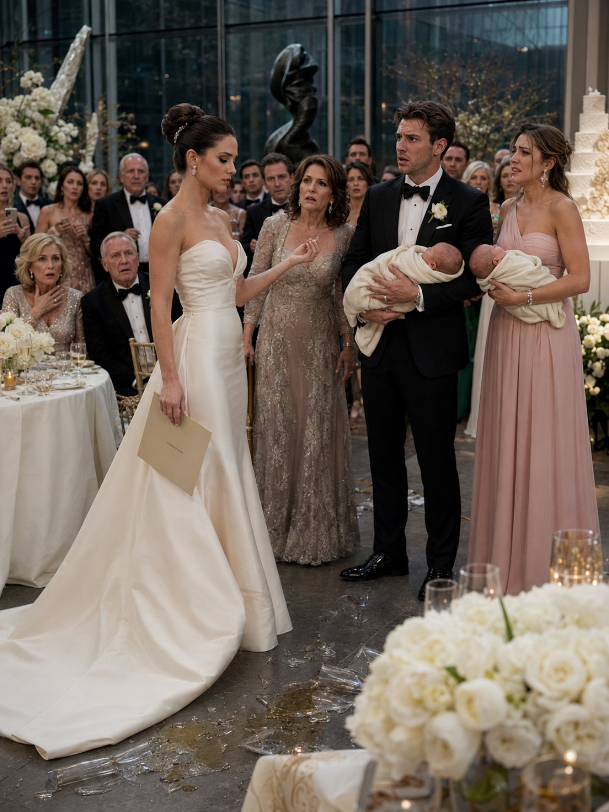 MY HUSBAND BROUGHT MY STEPSISTER’S TWINS TO OUR WEDDING 23 MINUTES AFTER SAYING “I DO”—HE THOUGHT I WOULD SMILE, BUT HIS MOTHER WHISPERED ONE SECRET THAT DESTROYED THEM ALL