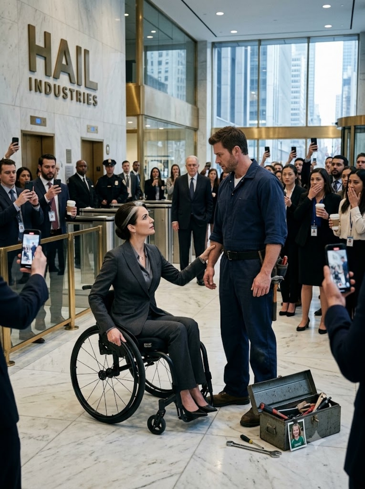THE BILLIONAIRE IN THE WHEELCHAIR BLOCKED A MAINTENANCE MAN IN HER LOBBY AND ASKED HIM FOR A DATE—THEN HER BOARD TRIED TO TAKE EVERYTHING FROM HER