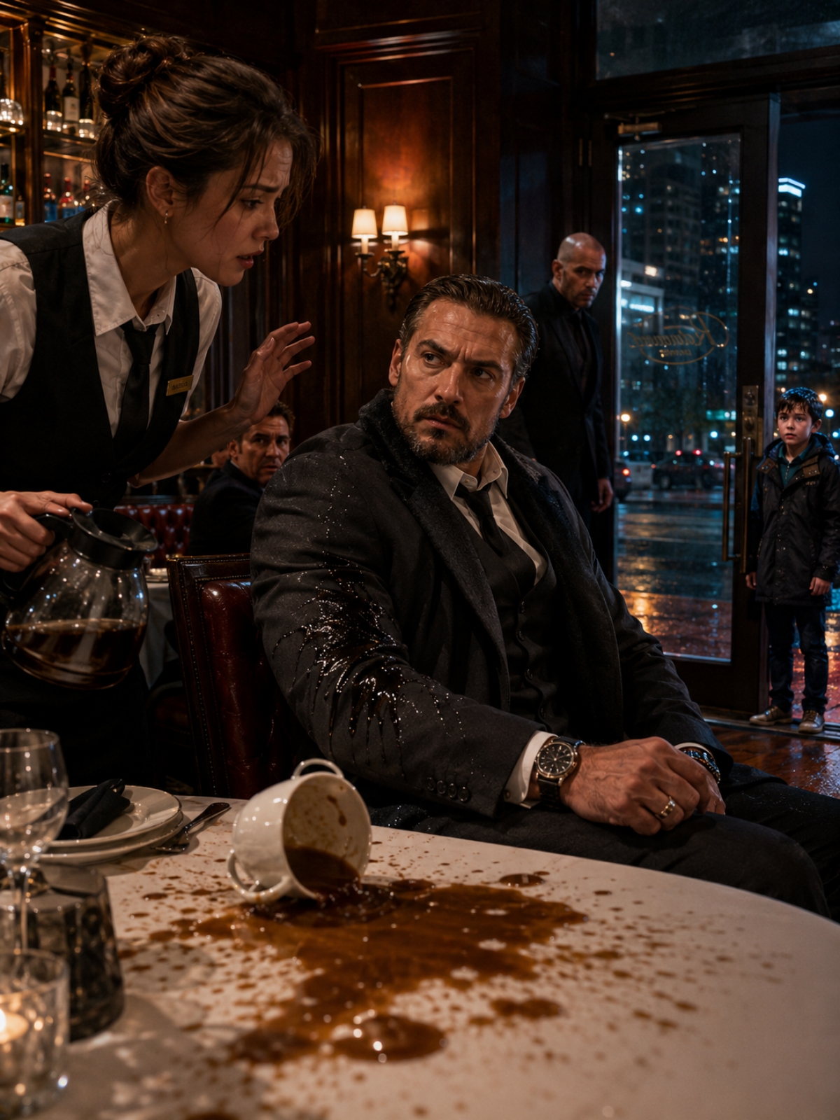 THE WAITRESS SPILLED COFFEE ON THE MOST FEARED MAN IN CHICAGO—BUT WHEN SHE LEARNED WHY HE WATCHED THE DOOR, SHE HAD TO CHOOSE BETWEEN FEAR AND THE TRUTH