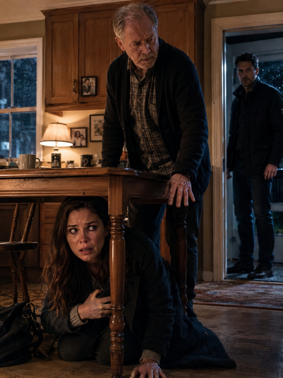 *I Drove to My Father’s House at 9:47 P.M. — He Didn’t Ask Why. He Told Me to Hide Under the Kitchen Table. Three Minutes Later, My Husband Walked In
