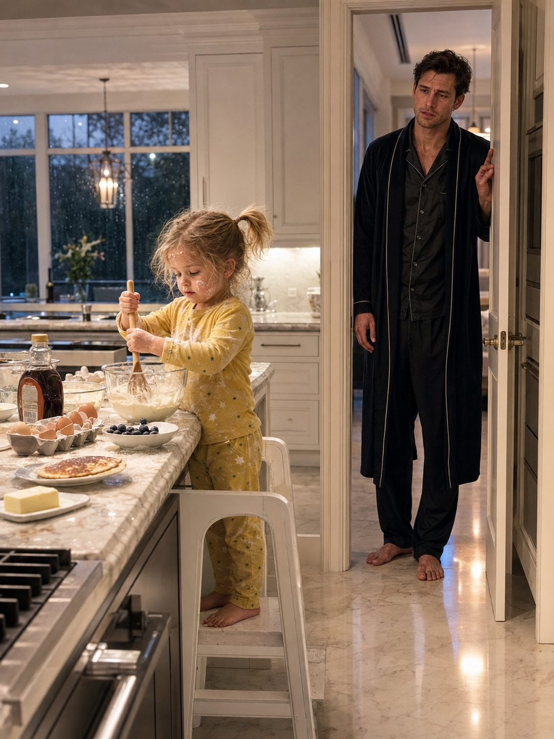 THE BILLIONAIRE OPENED HIS KITCHEN DOOR AT 4:47 A.M.—AND FOUND THE MAID’S LITTLE GIRL COOKING THE SECRET HIS DEAD WIFE LEFT BEHIND