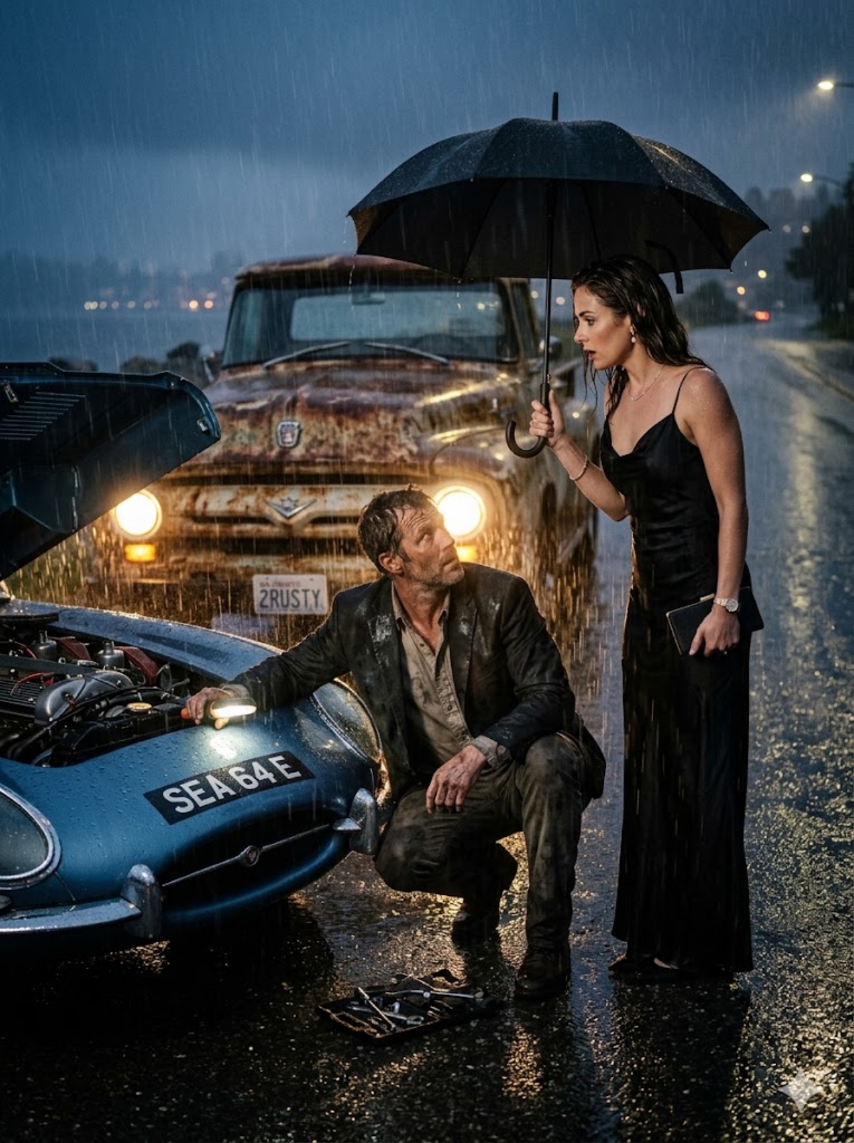 HE FIXED A STRANDED WOMAN’S JAGUAR IN THE RAIN… NOT KNOWING SHE WAS THE BILLIONAIRE WHO COULD DESTROY OR SAVE HIS LIFE